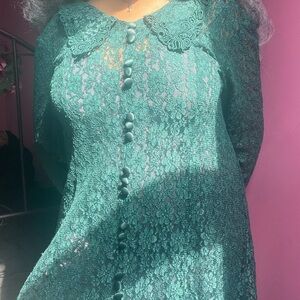 90s Green Sheer Lace Dress